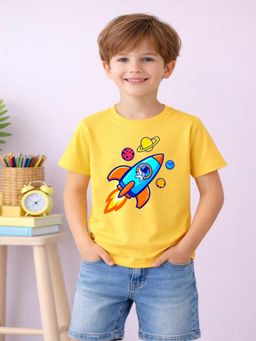 MALKIAT - Boys Yellow Galaxy Ride Printed Cotton T-Shirt