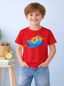 MALKIAT - Boys Red Streetskate Printed Cotton T-Shirt