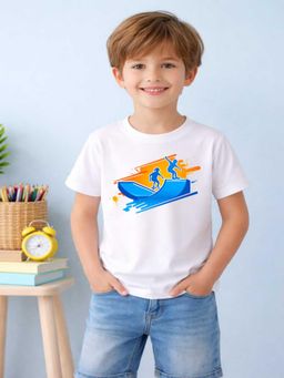 MALKIAT - Boys White Streetskate Printed Cotton T-Shirt
