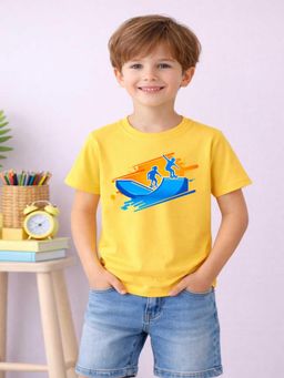 MALKIAT - Boys Yellow Streetskate Printed Cotton T-Shirt