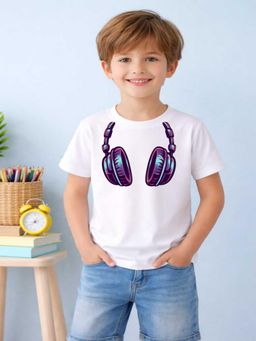 MALKIAT - Boys White Beatx Printed Cotton T-Shirt