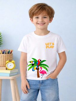 MALKIAT - Boys White Birds Of Paradise Printed Cotton T-Shirt