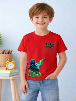 MALKIAT - Boys Red Skate Blaze Mode Printed Cotton T-Shirt