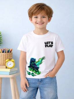 MALKIAT - Boys White Skate Blaze Mode Printed Cotton T-Shirt