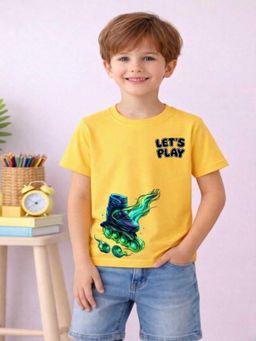 MALKIAT - Boys Yellow Skate Blaze Mode Printed Cotton T-Shirt