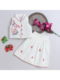 Many Frocks - White Cotton Hand Embroidered Collar Choli & Lehenga