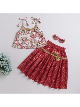 Many Frocks - Maroon Tie-Up Straps Bandhani Printed Lehenga & Choli