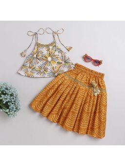 Many Frocks - Yellow Tie-Up Straps Bandhani Printed Lehenga & Choli