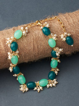 Zaveri Pearls - Green Beads & Cluster Pearls Traditional Bracelet-ZPFK13675