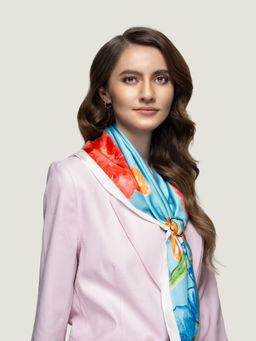 Waraq - Floritale Edit Blue Vegan Satin Square Scarf