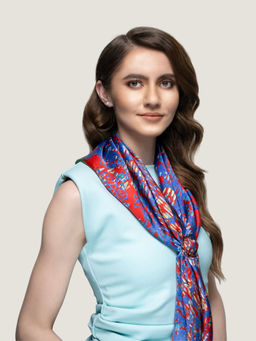 Waraq - Silk Road Trail Ikat Coral Vegan Satin Square Scarf