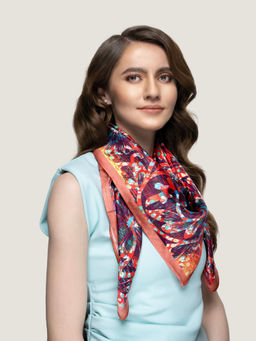 Waraq - Silk Road Trail Ikat Russet Vegan Satin Square Scarf