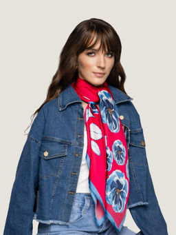 Waraq - Scarlet Blue Garden Vegan Satin Square Scarf
