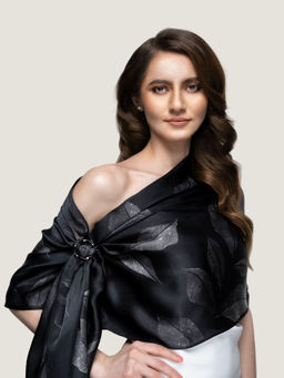 Waraq - Floral Black Vegan Satin Stole