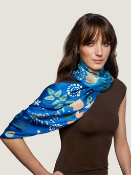 Waraq - Azure Enchanted Meadow Vegan Satin Stole