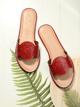 Zebba - Women Red Layrah Cutwork Flats