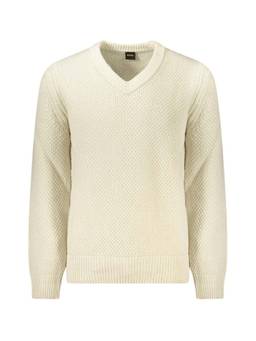Boss - Beige V-Neck Textured Sweater