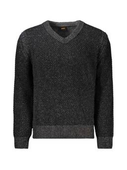 Boss - Black V-Neck Textured Sweater