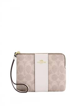 Coach - Beige Signature Corner Zip Wristlet
