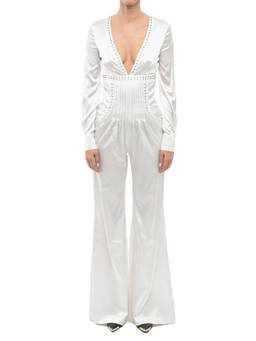 Philipp Plein - White Satin Long Sleeves Jumpsuit
