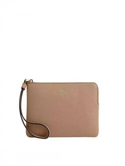 Coach - Taupe Logo Corner Zip Wristlet