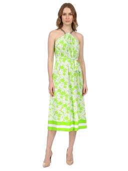 Michael Kors - Green Printed Halter Neck Midi Dress
