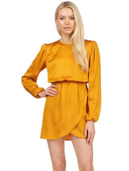 Michael Kors - Yellow Crew Neck Satin Mini Dress
