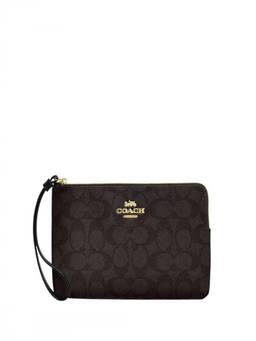 Coach - Walnut Brown Signature Corner Zip Wristlet
