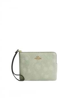 Coach - Light Green Textured Corner Zip Wristlet