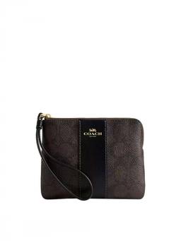 Coach - Dark Brown Striped Signature Wristlet