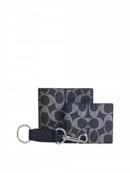 Coach - Dark Blue Signature Wallet and Keyring Set