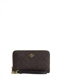Coach - Dark Brown Signature Zip Around Wristlet