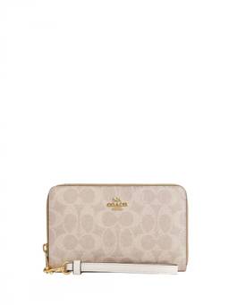Coach - Beige Signature Zip Around Wristlet