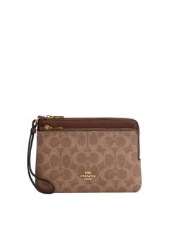 Coach - Brown Signature Double Zip Wristlet