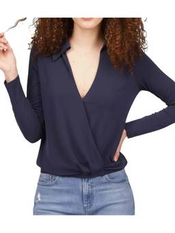 Michael Kors - Navy Blue Collared Long Sleeve Top
