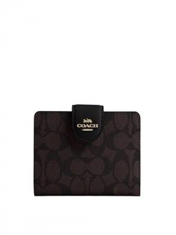 Coach - Dark Brown Signature Medium Corner Zip Wallet
