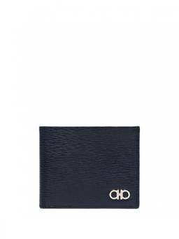 Ferragamo - Navy Blue Textured Logo Wallet