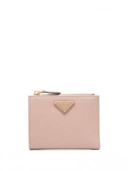 PRADA - Light Pink Logo-Plaque Grained Wallet
