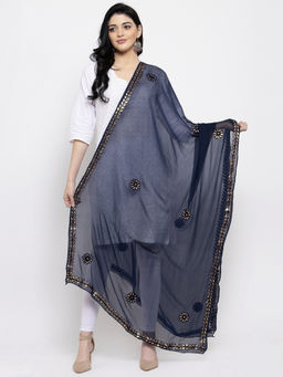 Clora Creation - Navy Blue Chiffon Gotta Patti Work Dupatta