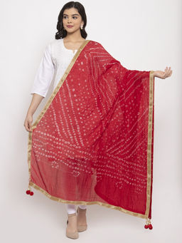 Clora Creation - Red Bandhani Gotta Patti Work Dupatta