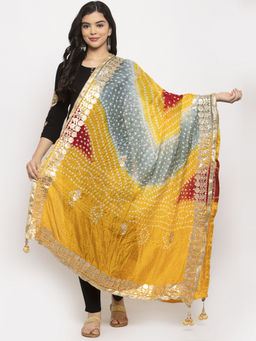 Clora Creation - Multicolour Bandhani Tie-Dye with Gotta Patti Work Dupatta