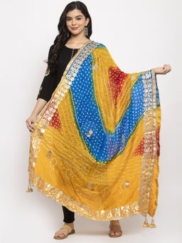 Clora Creation - Multicolour Bandhani Tie-Dye with Gotta Patti Work Dupatta
