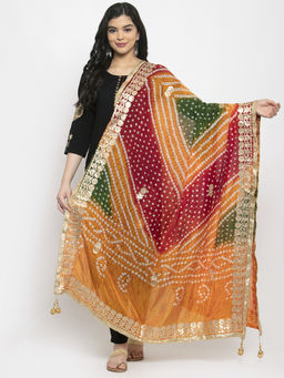 Clora Creation - Multicolour Bandhani Tie-Dye with Gotta Patti Work Dupatta