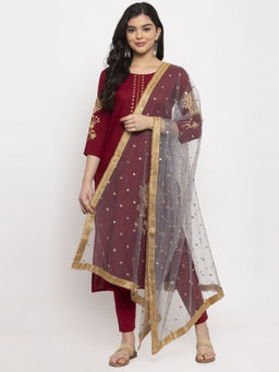 Clora Creation - Grey Heavy Gotta Patti With Sequin Detailing Net Dupatta
