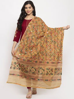 Clora Creation - Mustard Embroidered with Mirror Work Dupatta