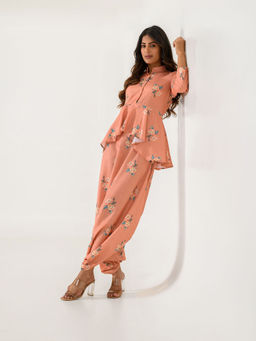 Pasha India - Scarlet Peach Peplum Dhoti Jumpsuit