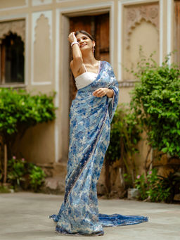 Pasha India - Noori Blue Saree with Stitched Blouse