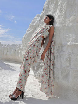 Pasha India - Laurel Green Saree with Stitched Blouse