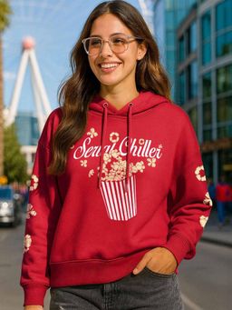 Bewakoof - Women Salsa Red Serial Chiller Printed Oversized Crop Hoodie