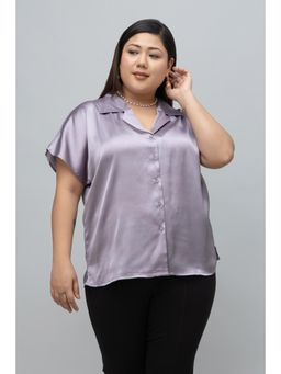 PURYS PLUS - Lavender Short Sleeves Satin Shirt